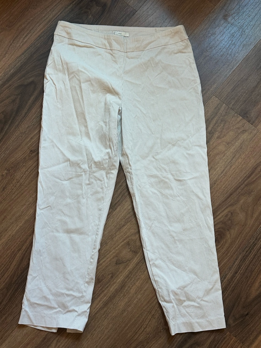 Women's Straight Leg White and Khaki Pinstripe Pants